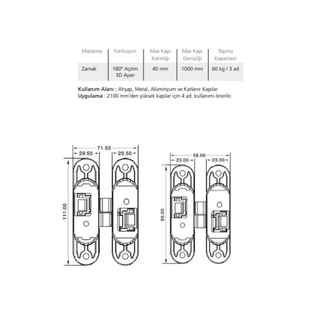 Accordion Hinge Satin 95 mm Adjustable Left