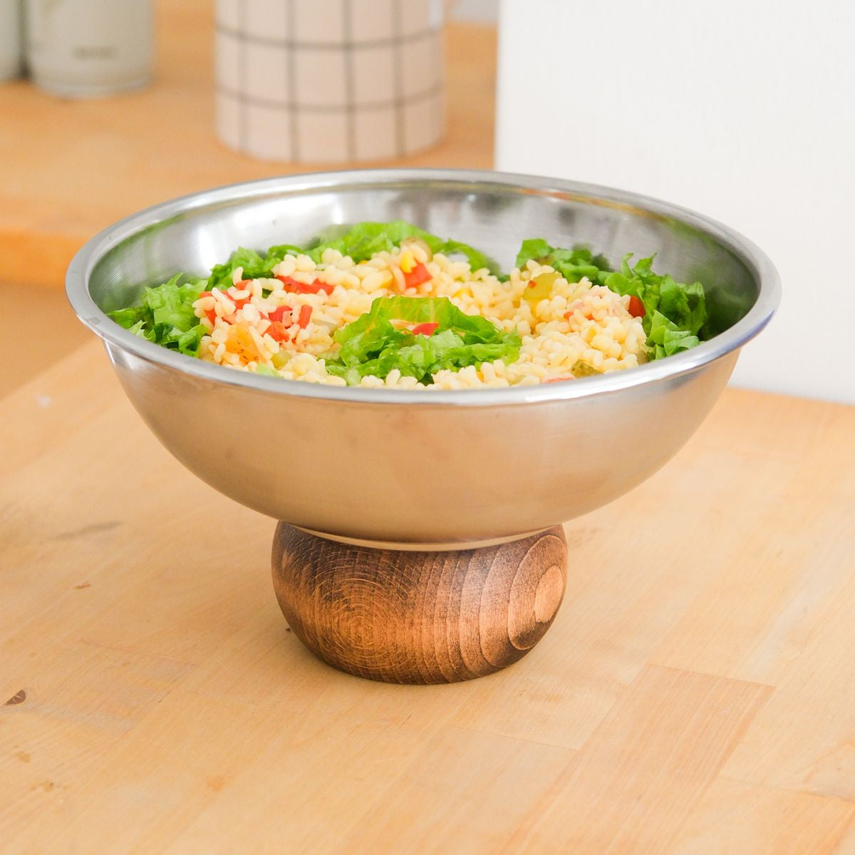 Wooden Footed Round Salad Bowl XL