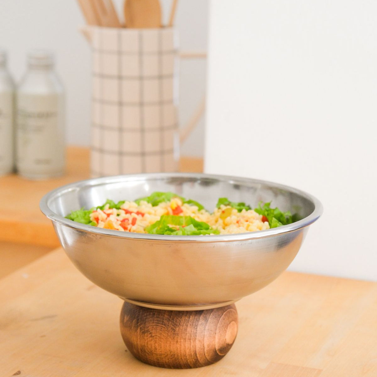 Wooden Footed Round Salad Bowl XL