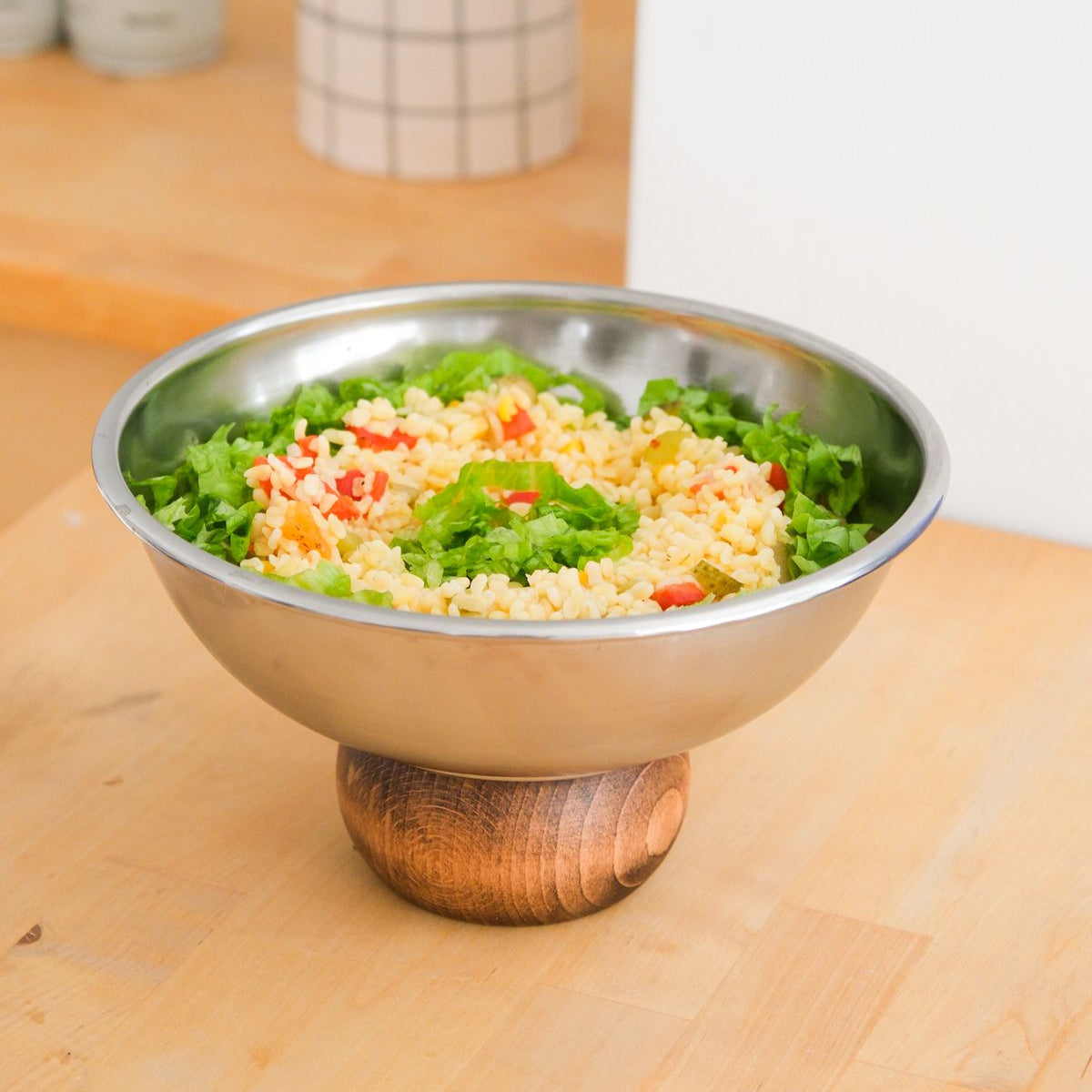 Wooden Footed Round Salad Bowl XL