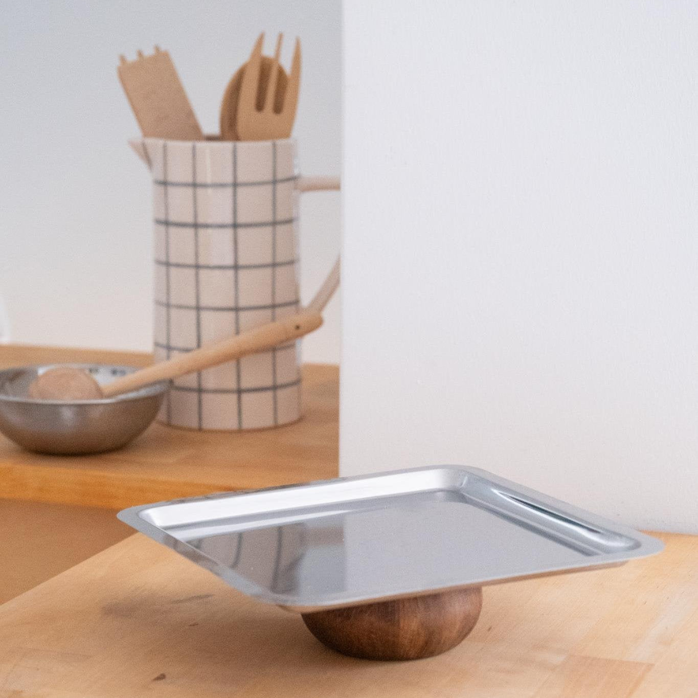 Square Tray with Wooden Legs