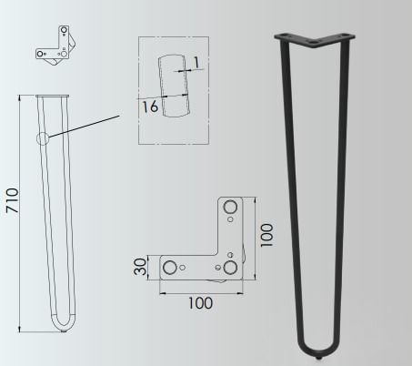 16x710mm Ahşap Masa Ayağı 4'lü Takım - Furnicept